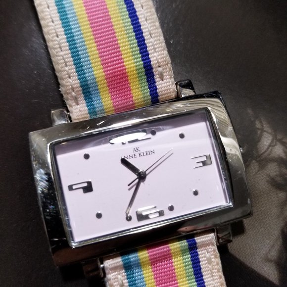 Rainbow Wide Watch Late 1980's Anne Klein Ladies Watch retro STRIPES MULTICOLOR - Picture 1 of 8